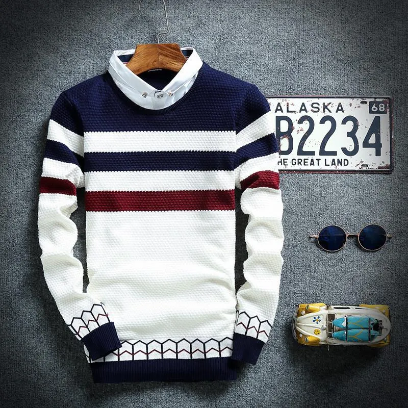 Men's Striped Collar Sweater