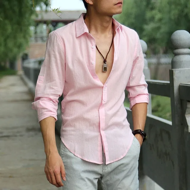 Men's White Linen Shirt..