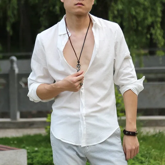 Men's White Linen Shirt..