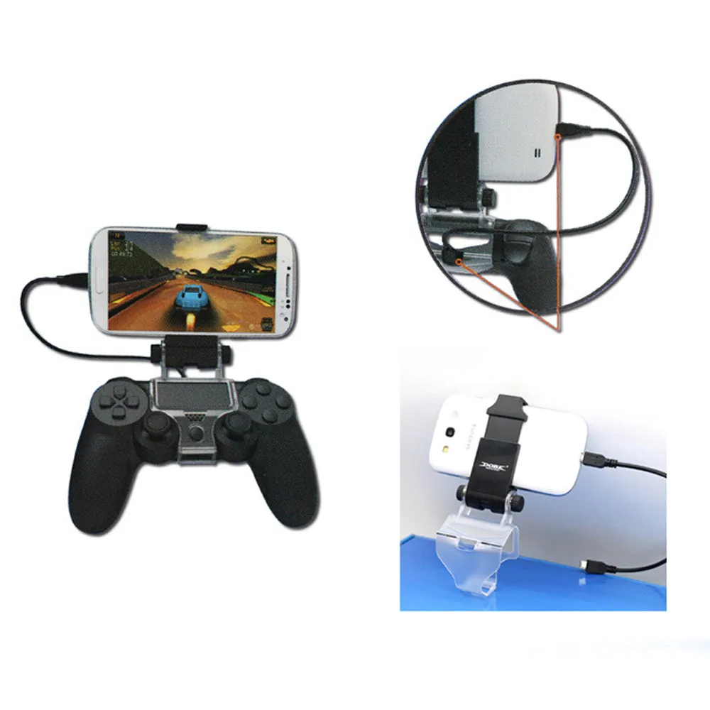 Mobile Phone Gaming Holder Clamp Handle Bracket for PS4 DualShock 4 Game Controller Gamepad Adjustable Clip black