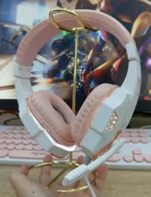 NEW Gaming Headphones for PC Girls, HiFi Stereo Pink Wired Headset with Mic, Black Gaming Headphones for Video Games, PS4, Windows XP/7/8/10, Laptop Phone, White/Pink