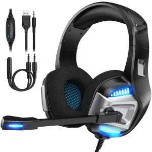 New in slightly damaged box! GM300 Professional gaming headset with 7.1 Surround Sound Stereo, Noise Canceling Over Ear Headphones with Mic, LED Light, Soft Memory Earmuffs