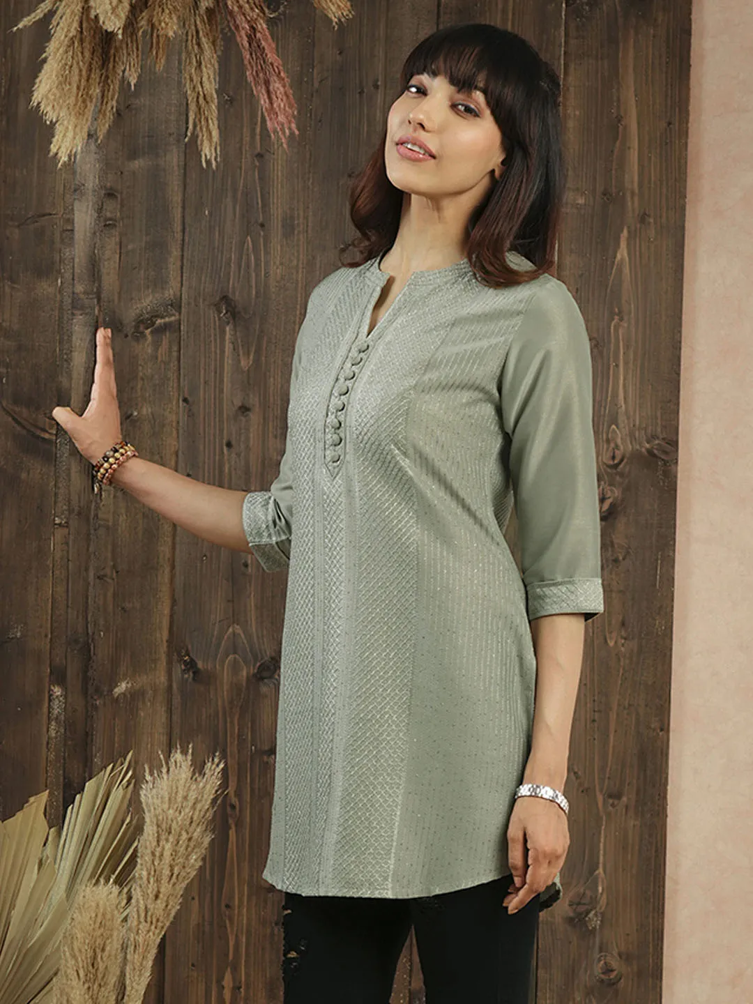 Olive Ethnic Wear Chanderi Silk Straight Tunics for Ladies - Zola