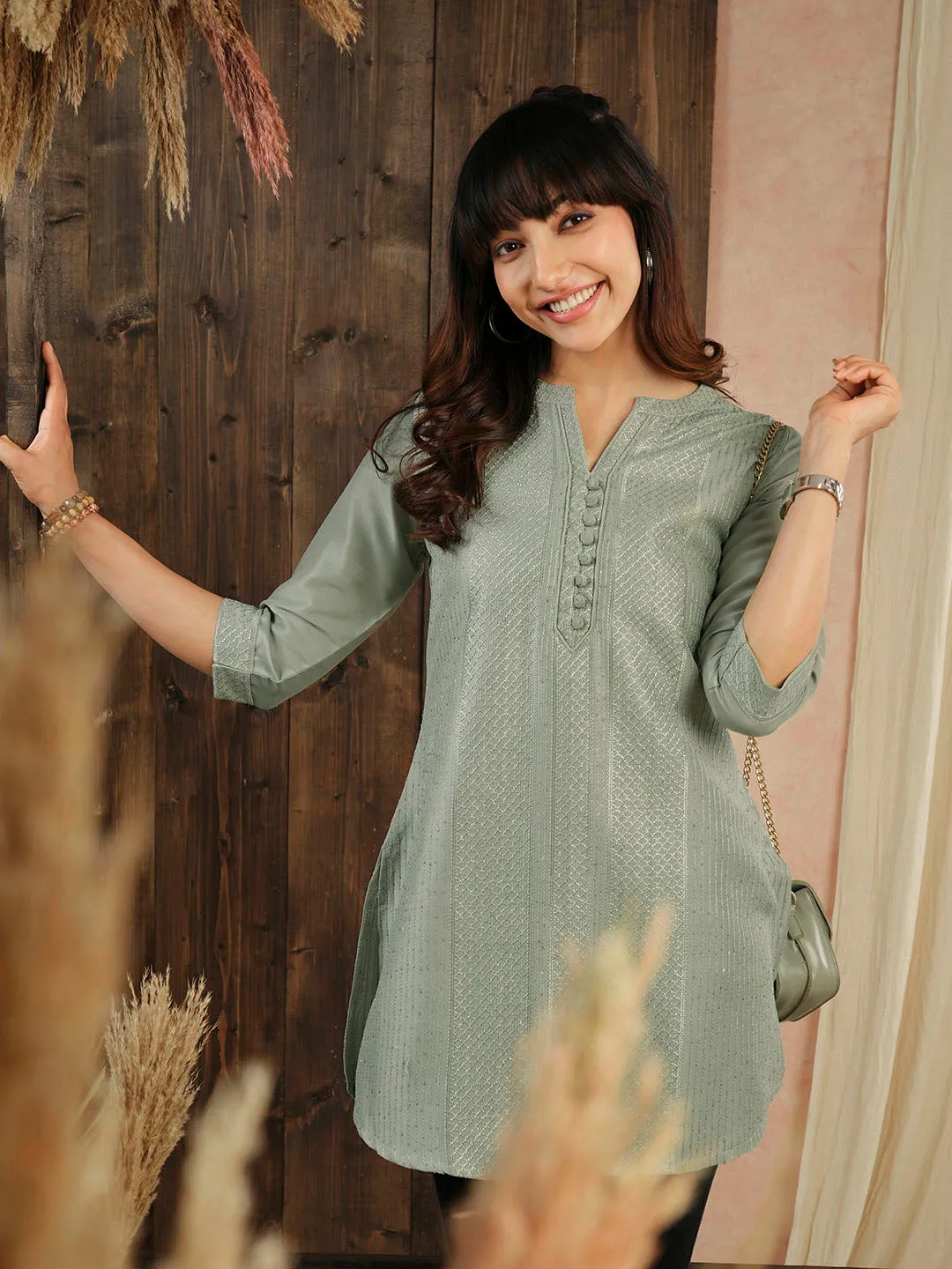 Olive Ethnic Wear Chanderi Silk Straight Tunics for Ladies - Zola
