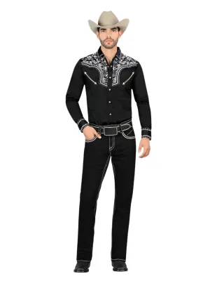 Pantalon Vaquero de Mezclilla Bordado Stretch Boot Cut para Hombre 'Montero' - ID: 4591