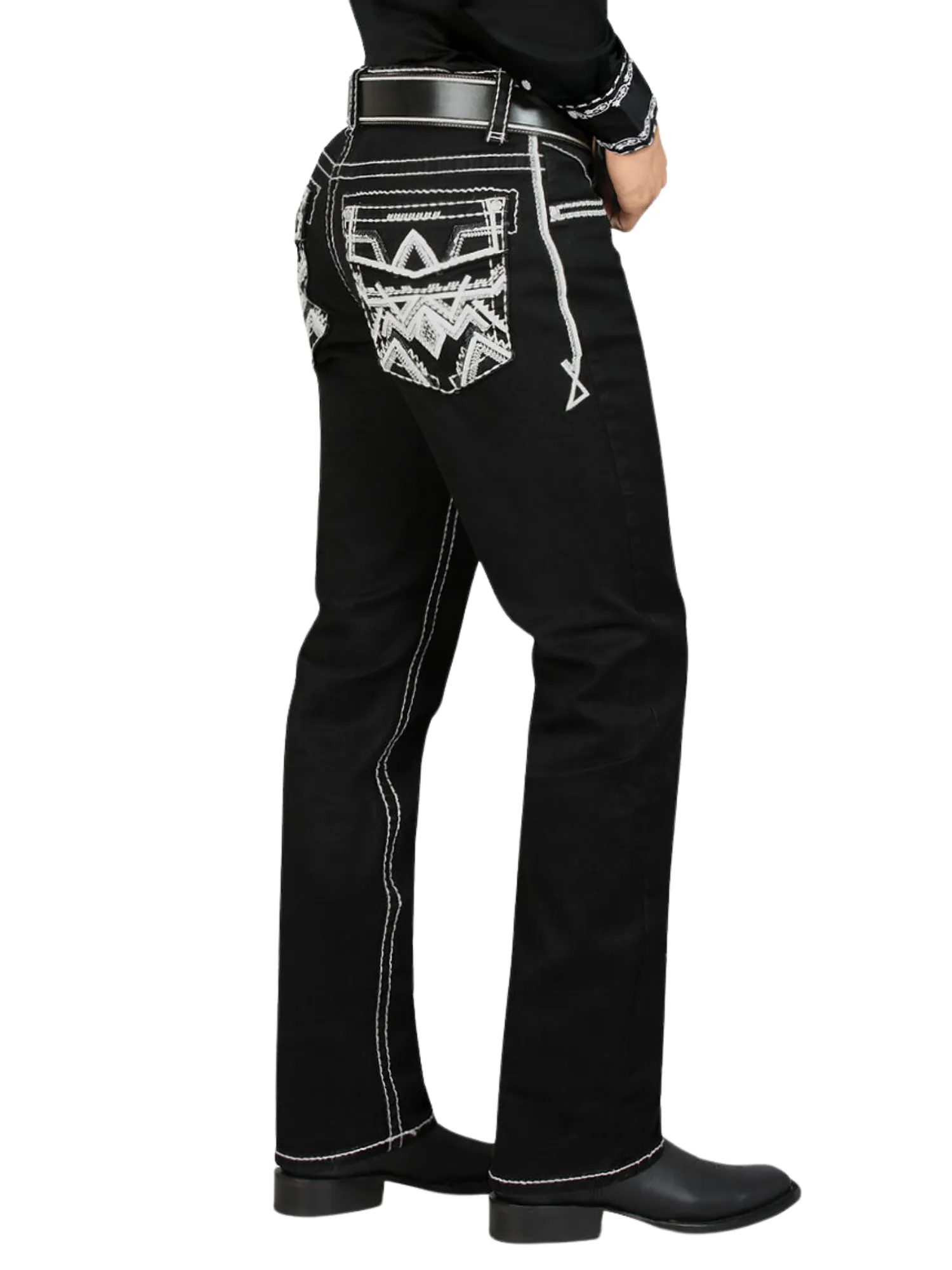 Pantalon Vaquero de Mezclilla Bordado Stretch Boot Cut para Hombre 'Montero' - ID: 4591