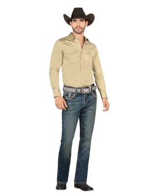 Pantalon Vaquero de Mezclilla Bordado Stretch Boot Cut para Hombre 'Montero' - ID: 4594