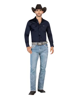 Pantalon Vaquero de Mezclilla Bordado Stretch Boot Cut para Hombre 'Montero' - ID: 4619