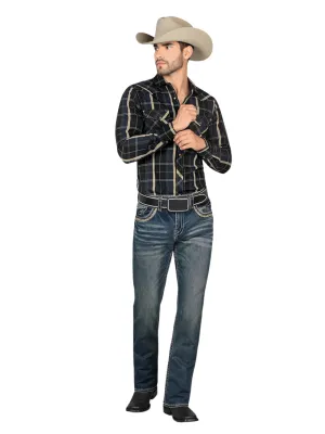 Pantalon Vaquero de Mezclilla Bordado Stretch Boot Cut para Hombre 'Montero' - ID: 4620