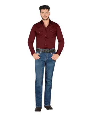 Pantalon Vaquero de Mezclilla Bordado Stretch Boot Cut para Hombre 'Montero' - ID: 4621