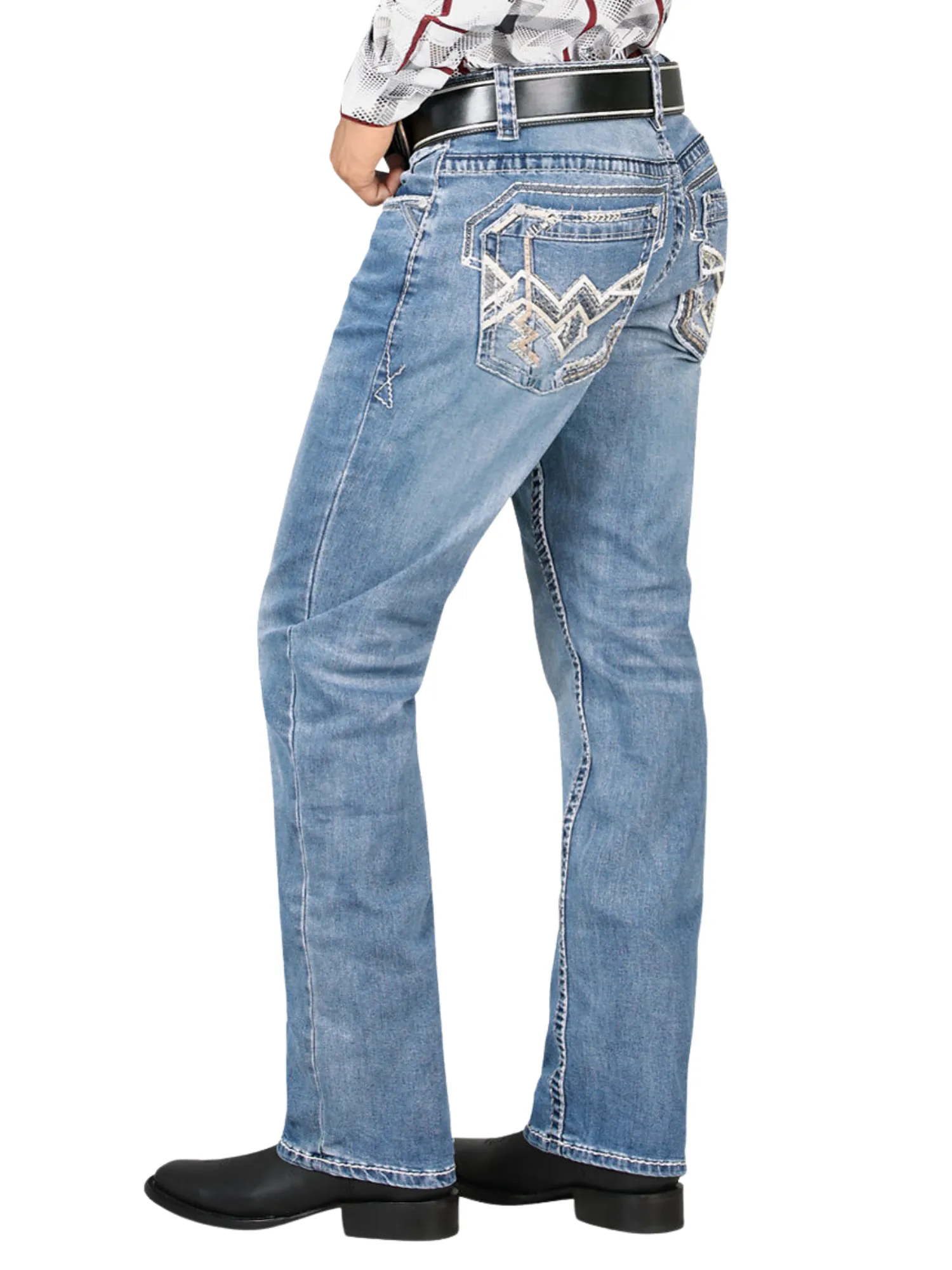 Pantalon Vaquero de Mezclilla Bordado Stretch Boot Cut para Hombre 'Montero' - ID: 4623