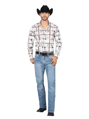 Pantalon Vaquero de Mezclilla Bordado Stretch Boot Cut para Hombre 'Montero' - ID: 4623
