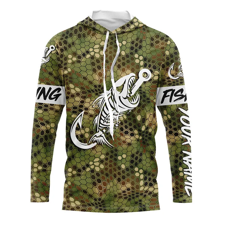 Personalized Green Camo fishing Long sleeve Fish hook skull sun protection fishing jerseys NQS5086