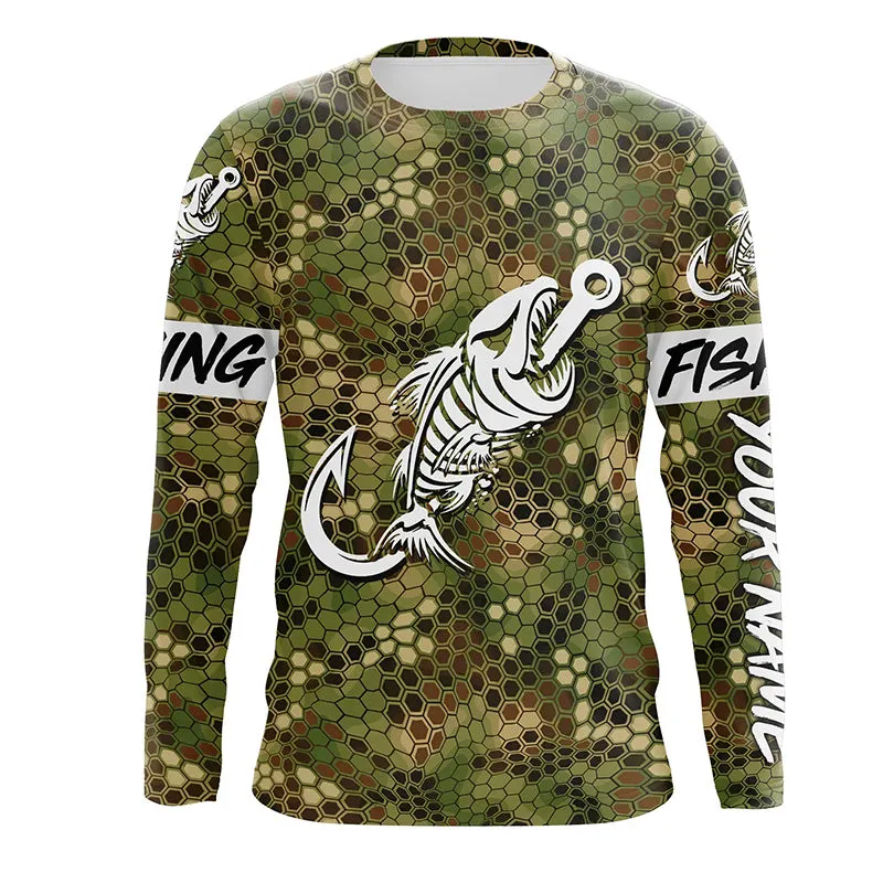 Personalized Green Camo fishing Long sleeve Fish hook skull sun protection fishing jerseys NQS5086