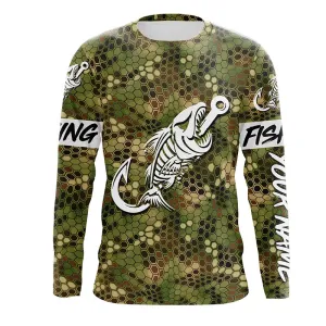 Personalized Green Camo fishing Long sleeve Fish hook skull sun protection fishing jerseys NQS5086