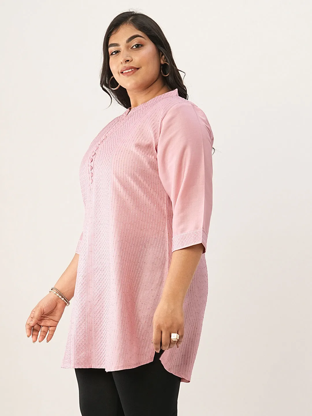 Pink Ethnic Wear Chanderi Silk Straight Tunics for Ladies - Zola