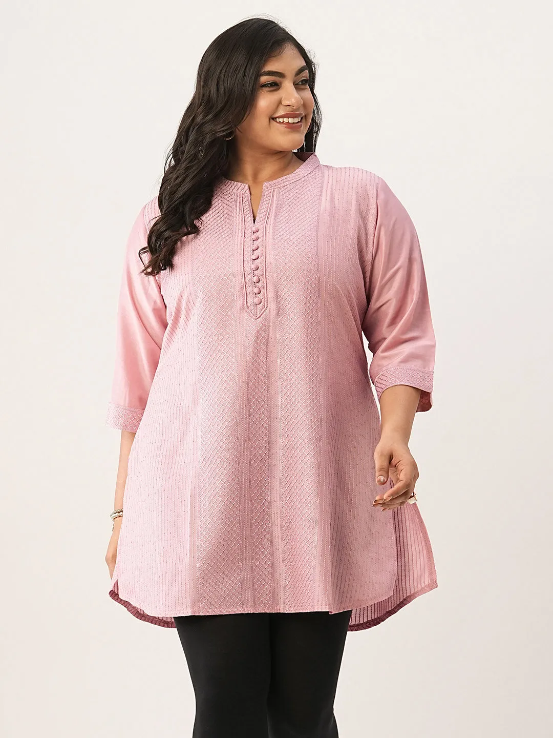 Pink Ethnic Wear Chanderi Silk Straight Tunics for Ladies - Zola