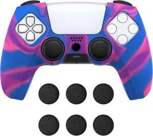 PlayVital Pure Series - Dockable Model - Anti-Slip Silicone Cover Skin for PS5 Controllers, Soft Rubber Grip Case -Compatible with Charging Stations - Thumb Grip Caps included - Purple   Blue   Pink