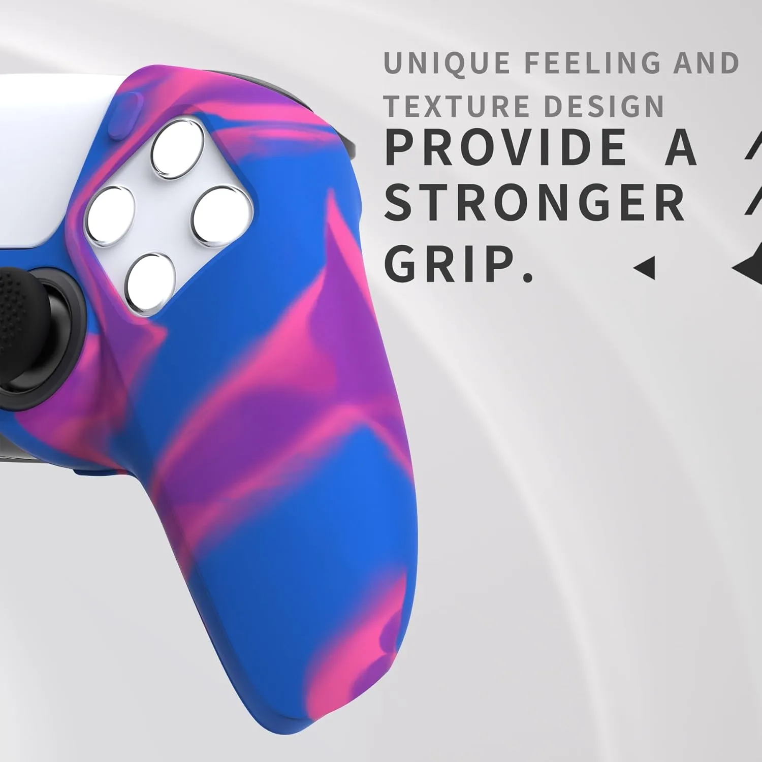 PlayVital Pure Series - Dockable Model - Anti-Slip Silicone Cover Skin for PS5 Controllers, Soft Rubber Grip Case -Compatible with Charging Stations - Thumb Grip Caps included - Purple   Blue   Pink