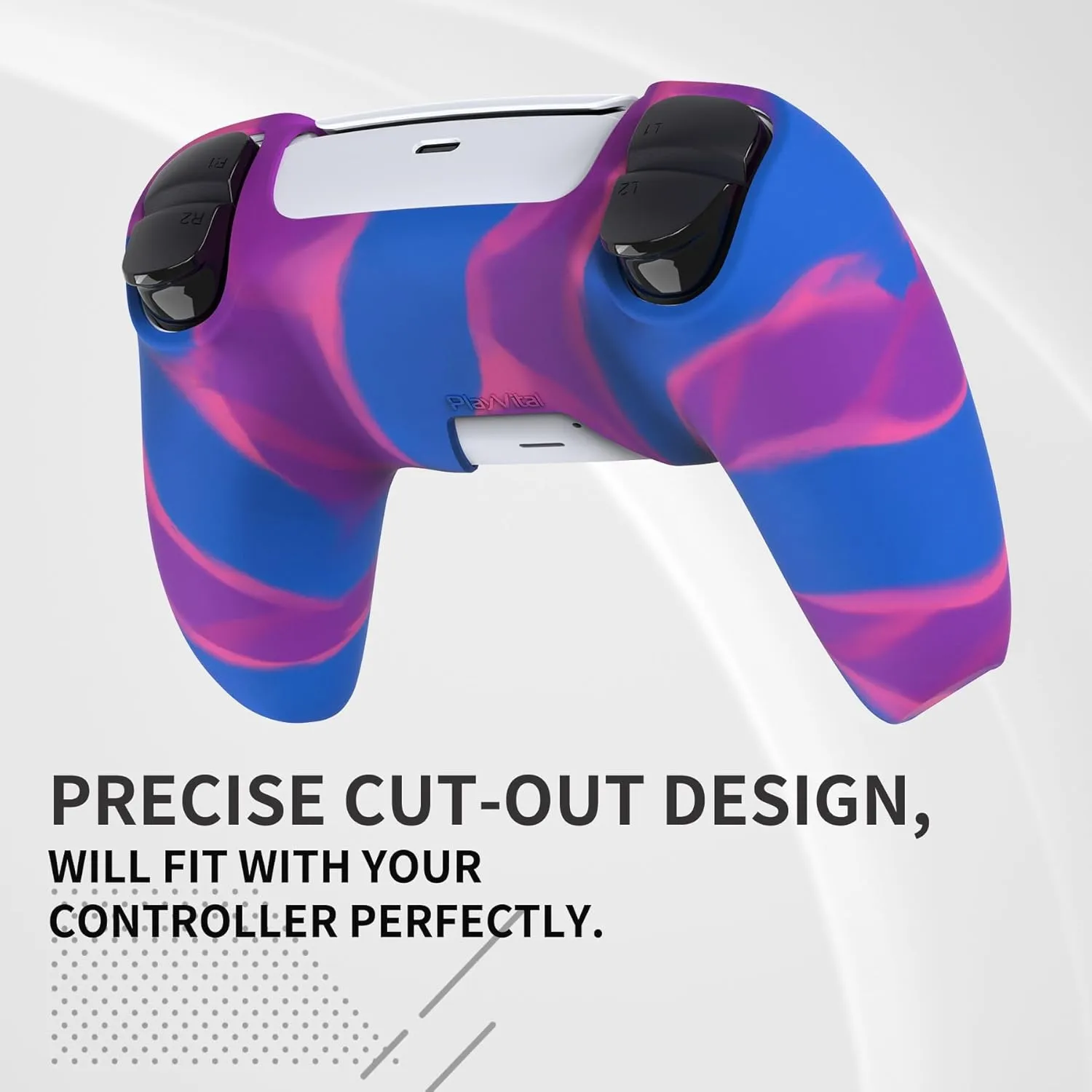 PlayVital Pure Series - Dockable Model - Anti-Slip Silicone Cover Skin for PS5 Controllers, Soft Rubber Grip Case -Compatible with Charging Stations - Thumb Grip Caps included - Purple   Blue   Pink