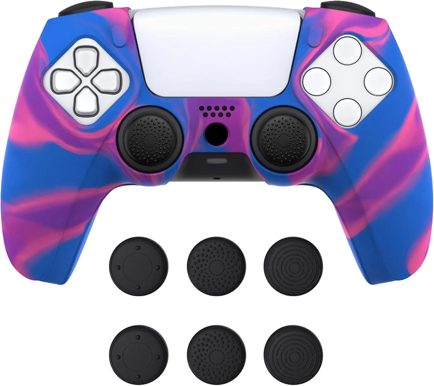 PlayVital Pure Series - Dockable Model - Anti-Slip Silicone Cover Skin for PS5 Controllers, Soft Rubber Grip Case -Compatible with Charging Stations - Thumb Grip Caps included - Purple   Blue   Pink
