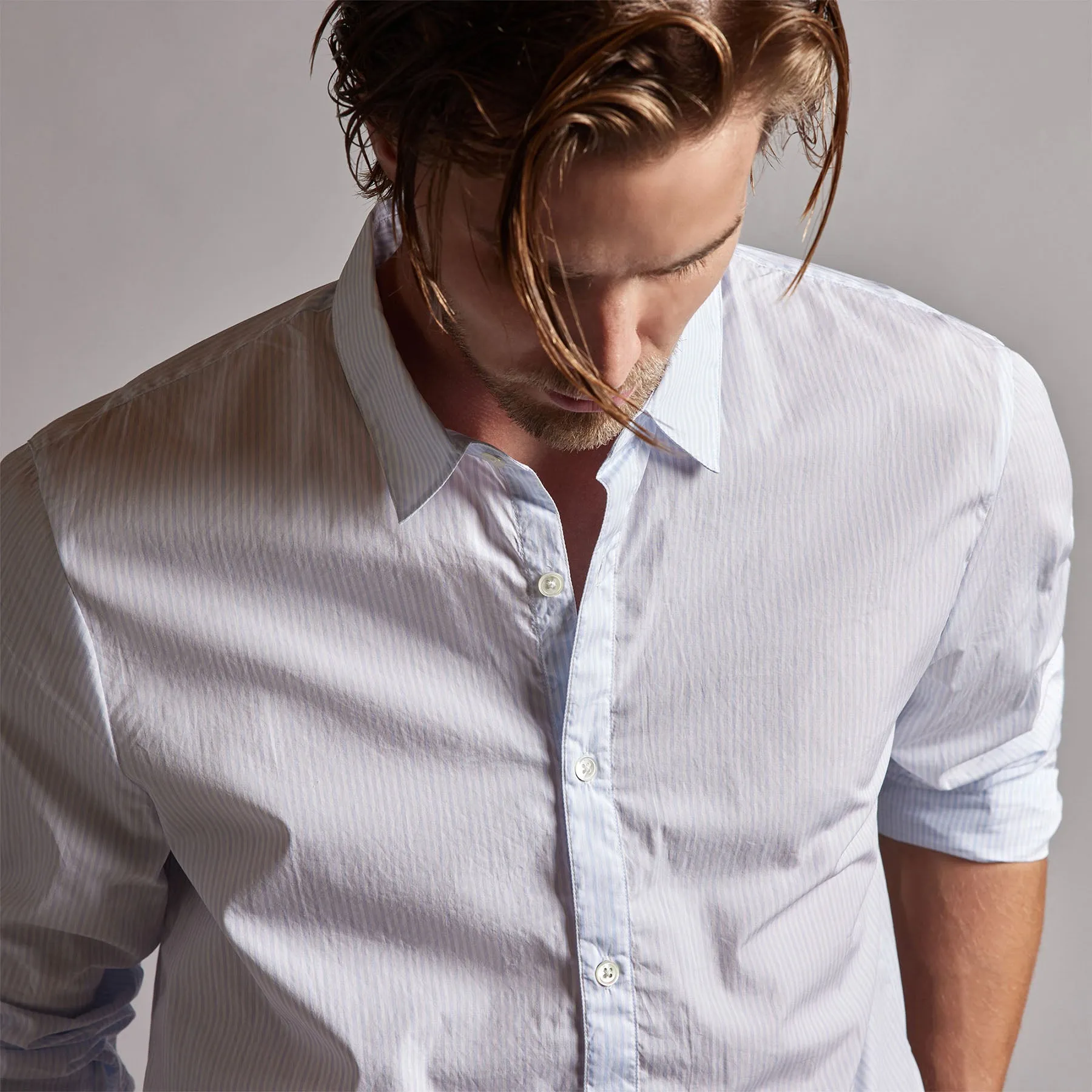 Poplin Striped Shirt - Light Blue Stripe