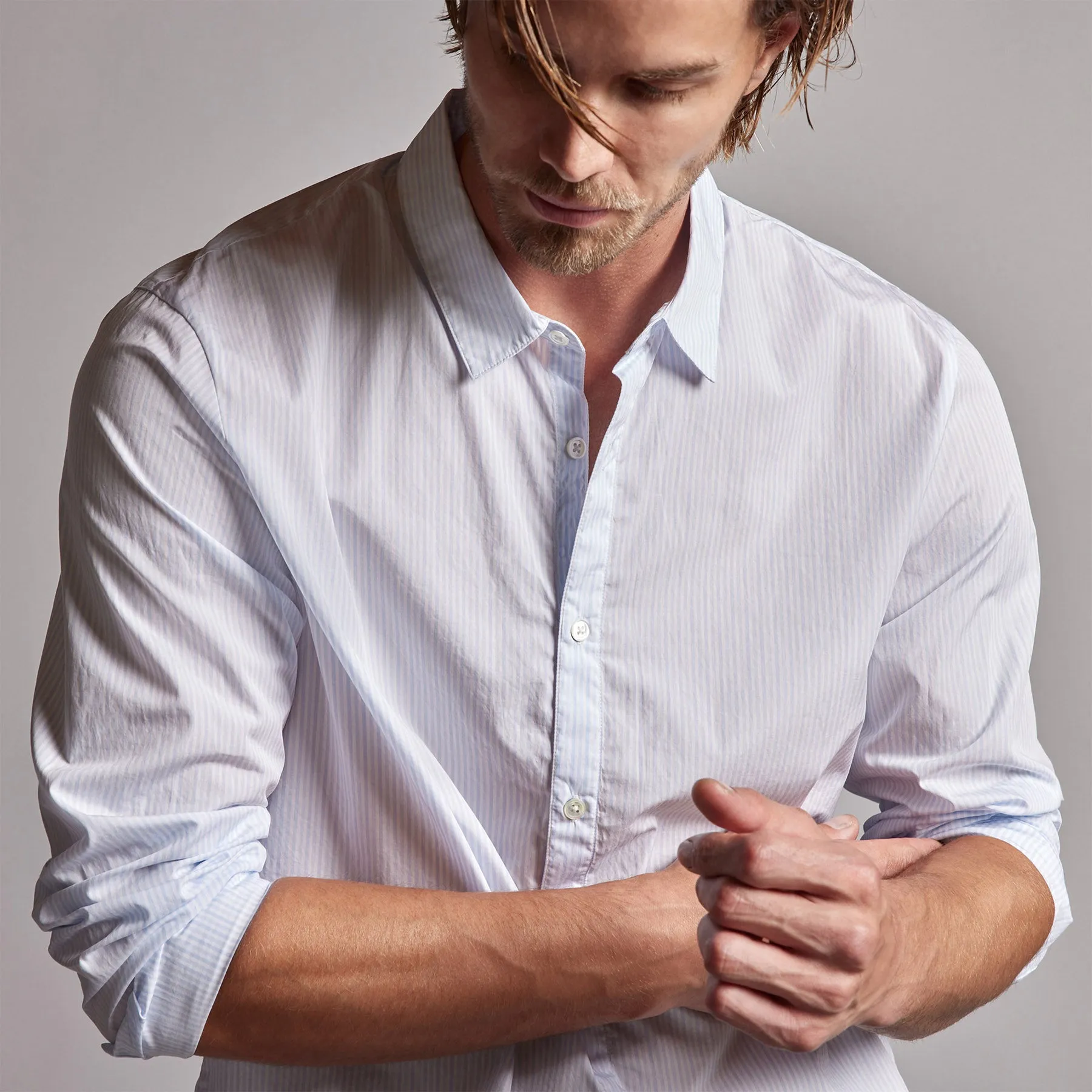 Poplin Striped Shirt - Light Blue Stripe