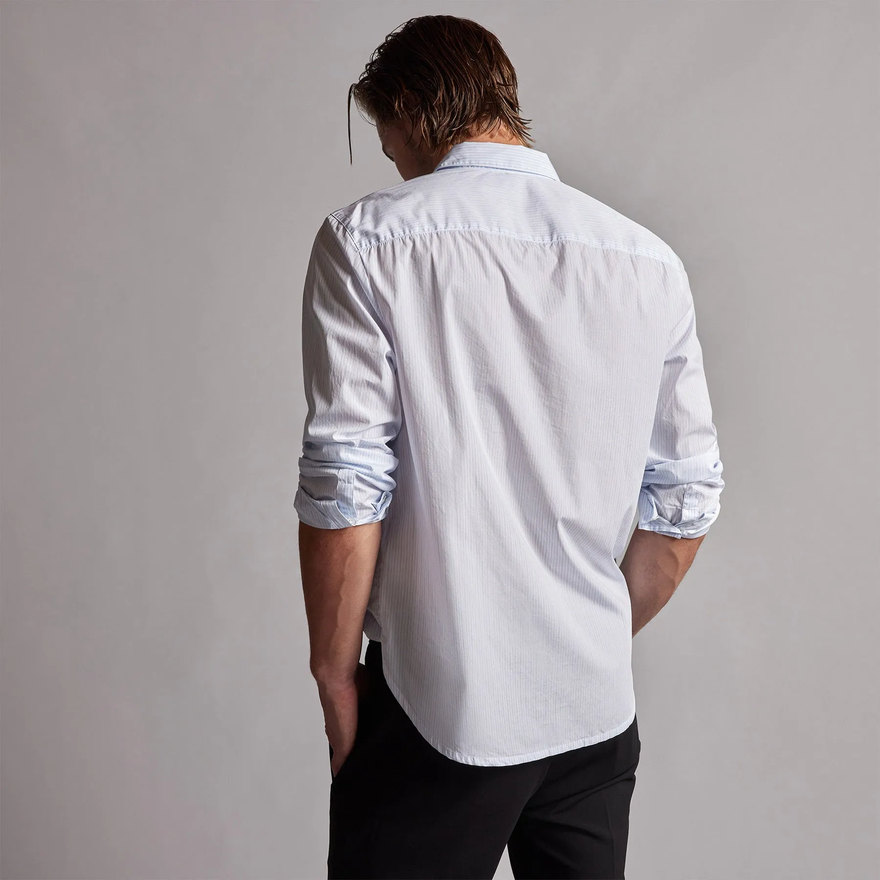 Poplin Striped Shirt - Light Blue Stripe