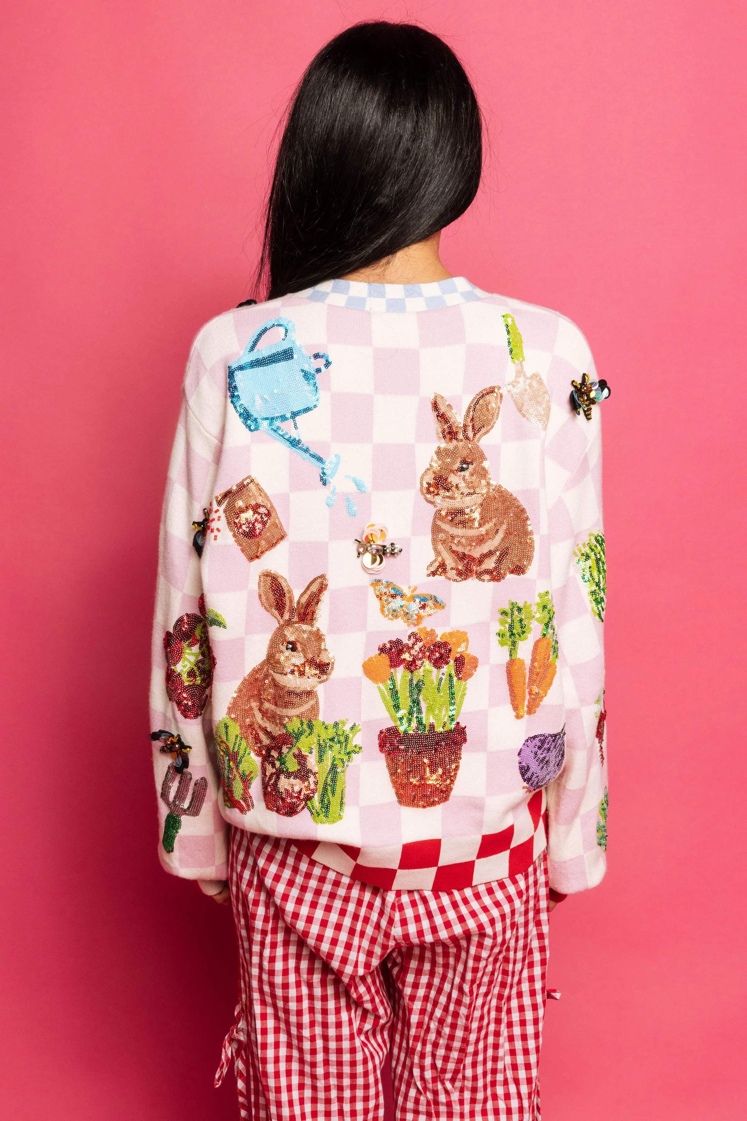 Queen of Sparkles Checkered Bunny Cardigan