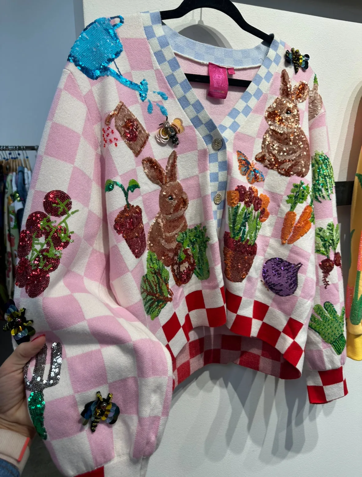 Queen of Sparkles Checkered Bunny Cardigan
