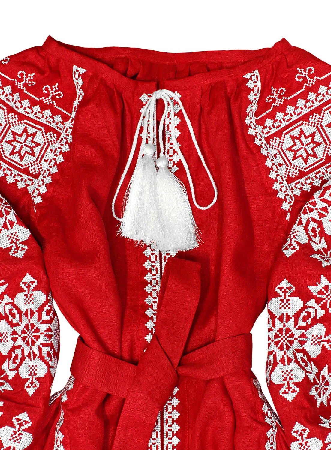 Red Boho style kaftan with embroidery
