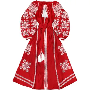 Red Boho style kaftan with embroidery