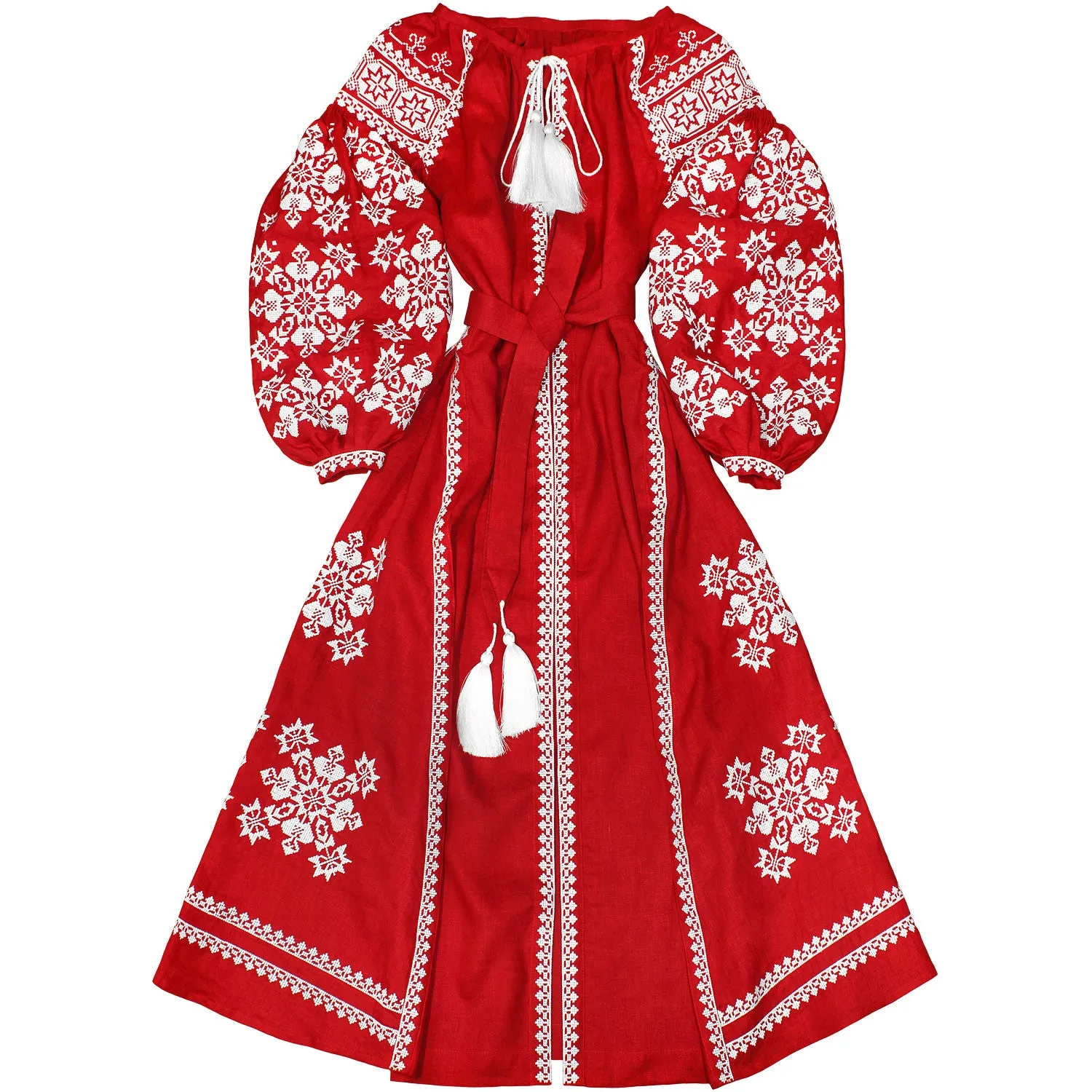 Red Boho style kaftan with embroidery