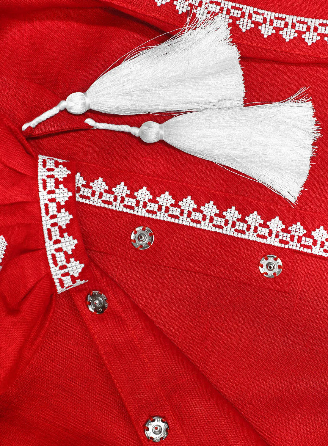 Red Boho style kaftan with embroidery