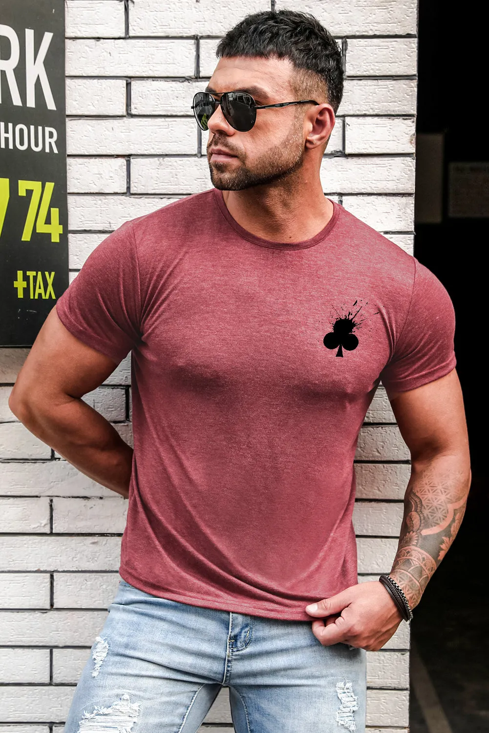 Red Club Playing Card Print Men's Graphic T-shirt