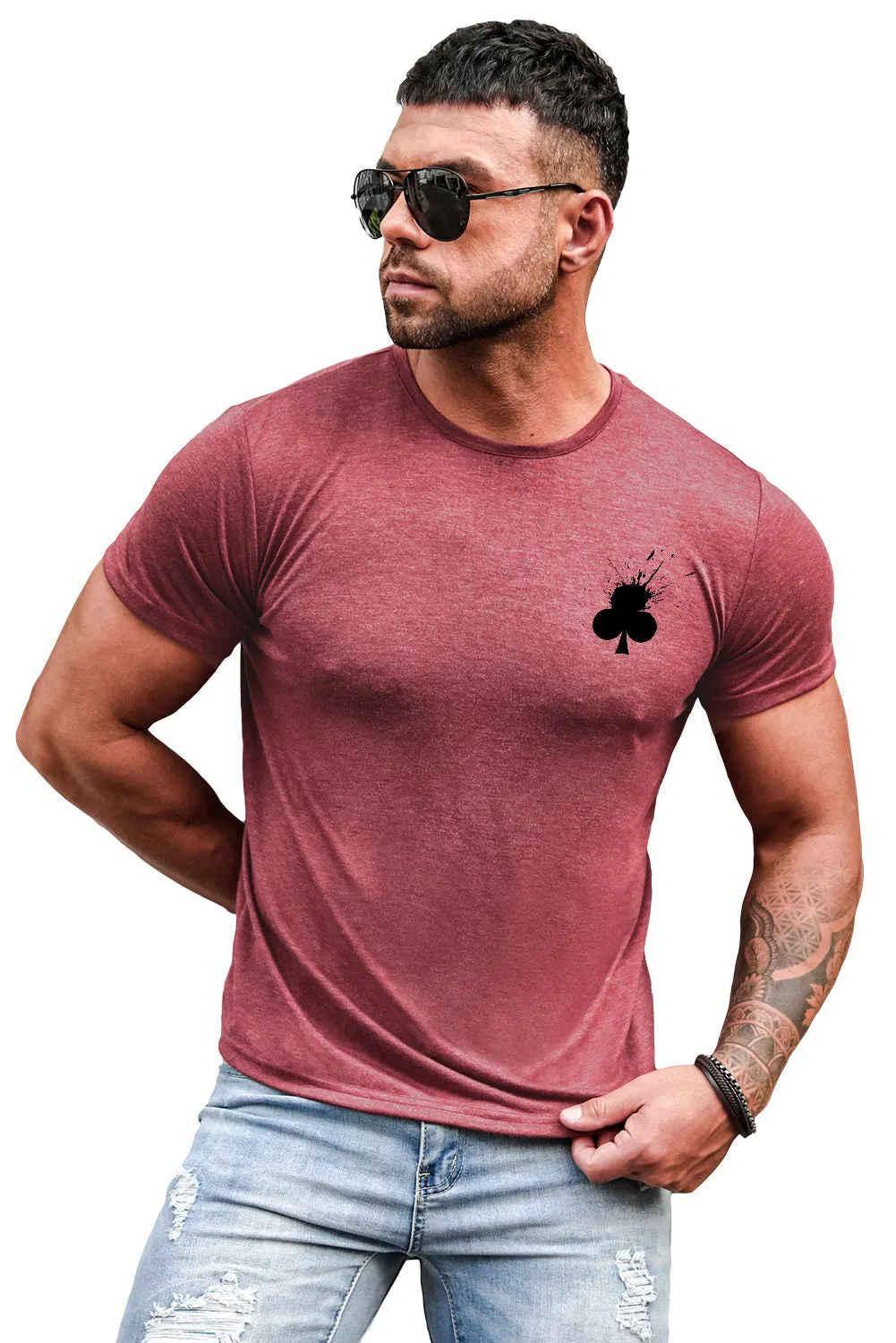 Red Club Playing Card Print Men's Graphic T-shirt