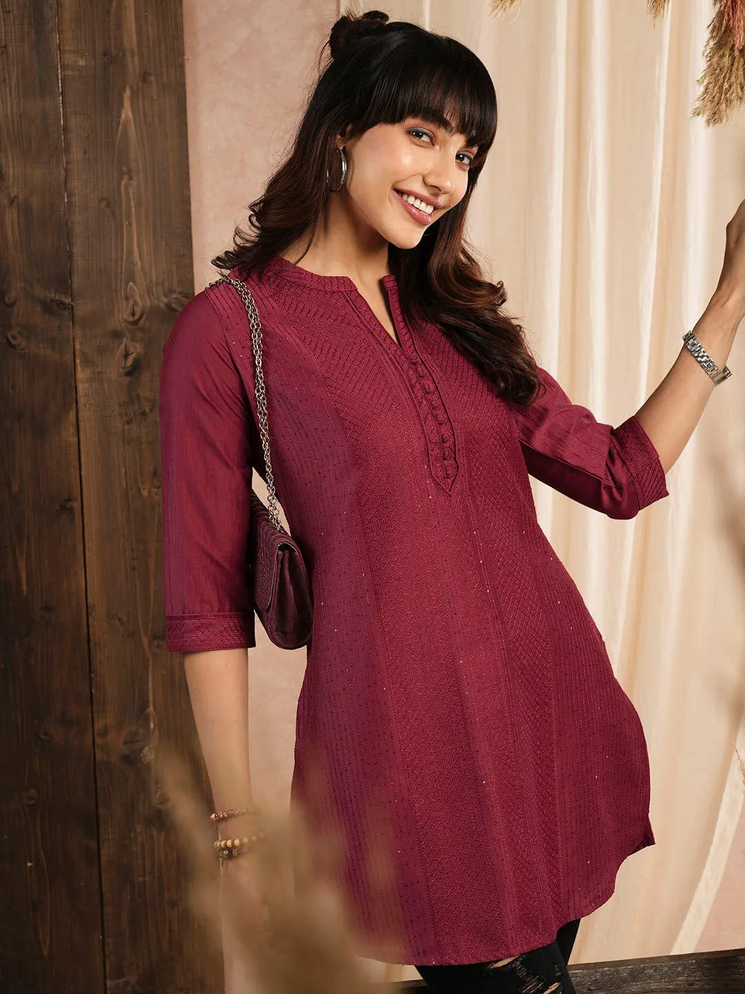 Red Ethnic Wear Chanderi Silk Straight Tunics for Ladies - Zola