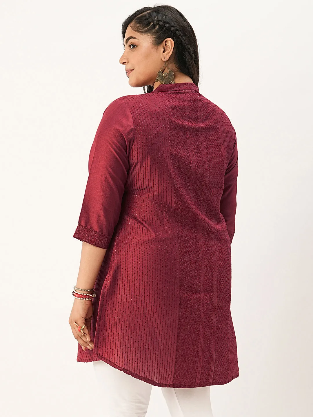 Red Ethnic Wear Chanderi Silk Straight Tunics for Ladies - Zola