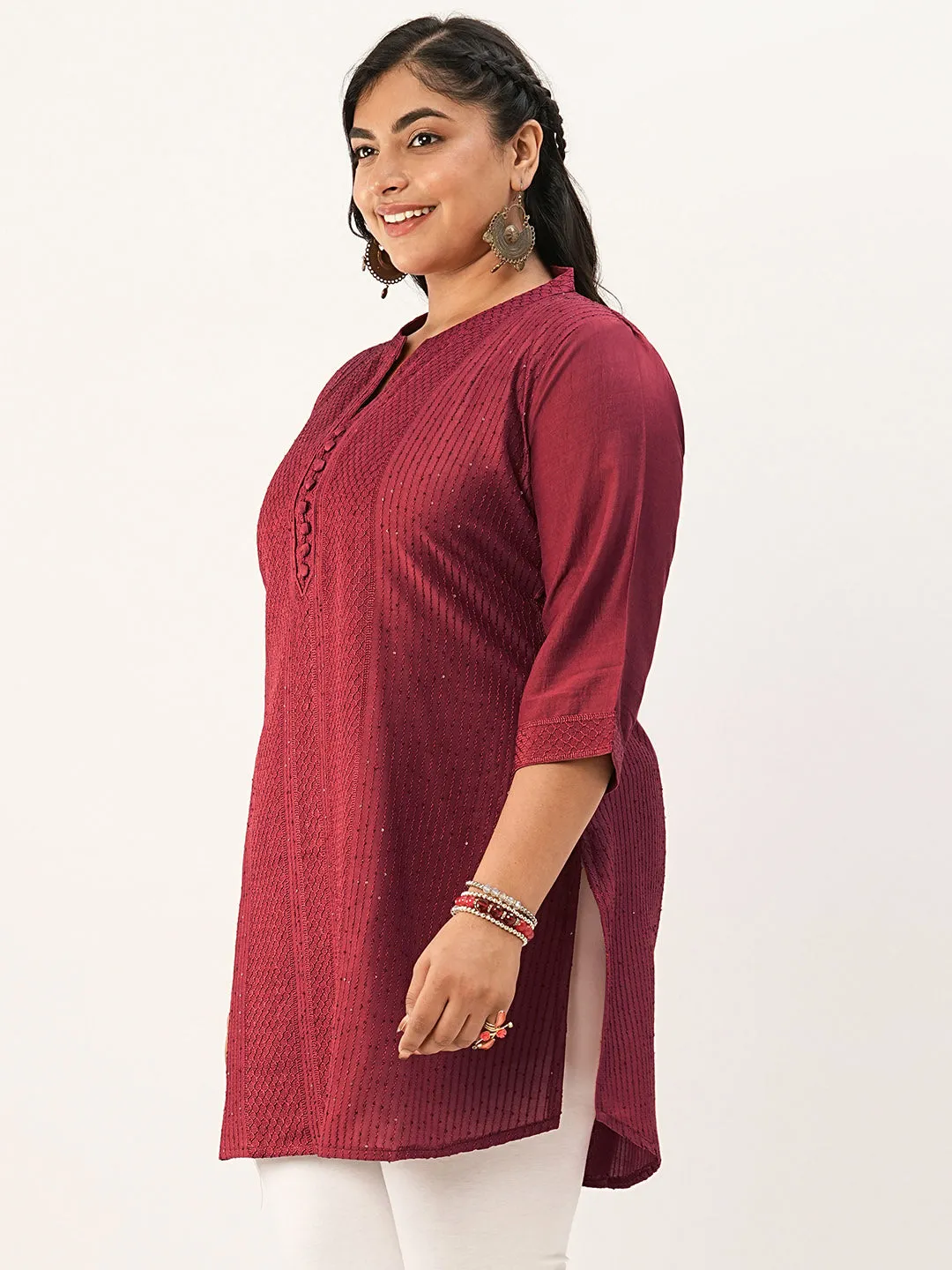 Red Ethnic Wear Chanderi Silk Straight Tunics for Ladies - Zola