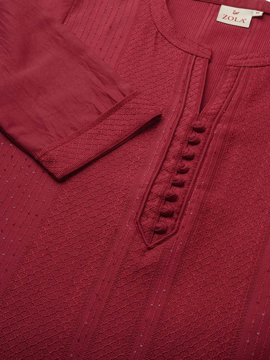 Red Ethnic Wear Chanderi Silk Straight Tunics for Ladies - Zola