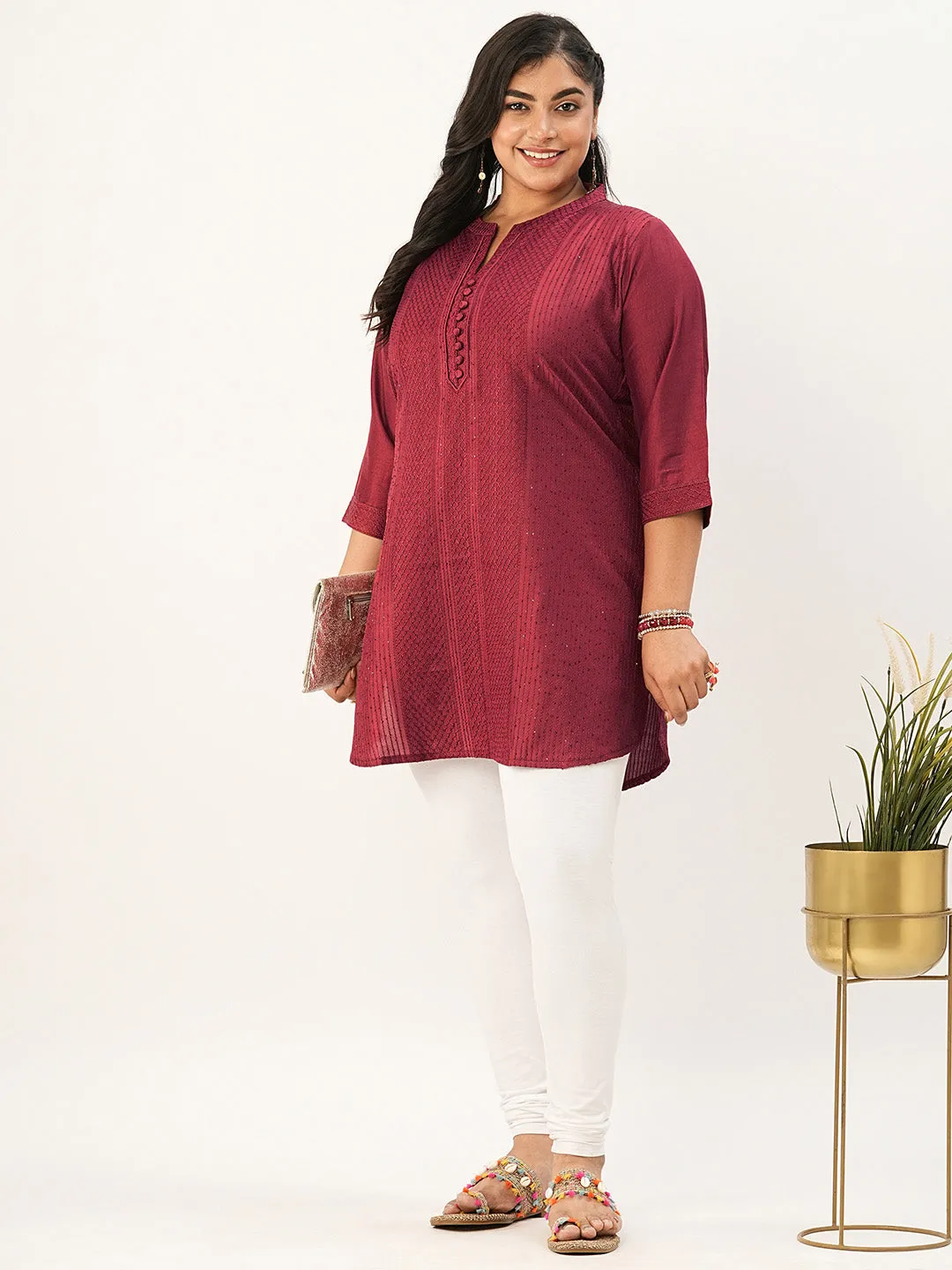 Red Ethnic Wear Chanderi Silk Straight Tunics for Ladies - Zola