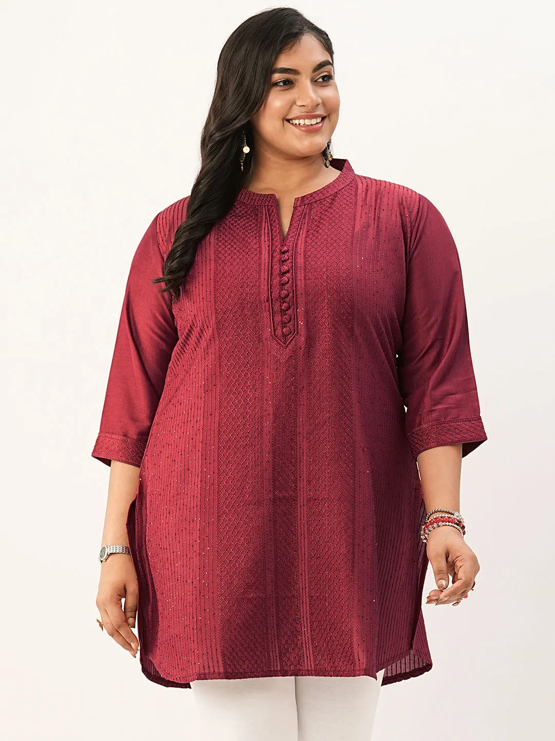 Red Ethnic Wear Chanderi Silk Straight Tunics for Ladies - Zola
