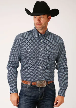 Roper Apparel Blue/Black Geometric Print Button-Down Shirt for Men