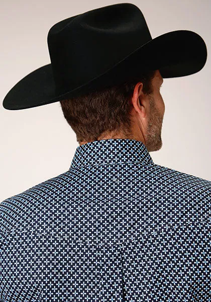 Roper Apparel Blue/Black Geometric Print Button-Down Shirt for Men