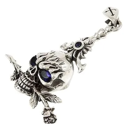 Sapphire Skull Rose Pendant