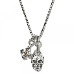 Scott Kay Sterling Silver/18K Skull and Cross Pendant on 26" Easywear Box Chain