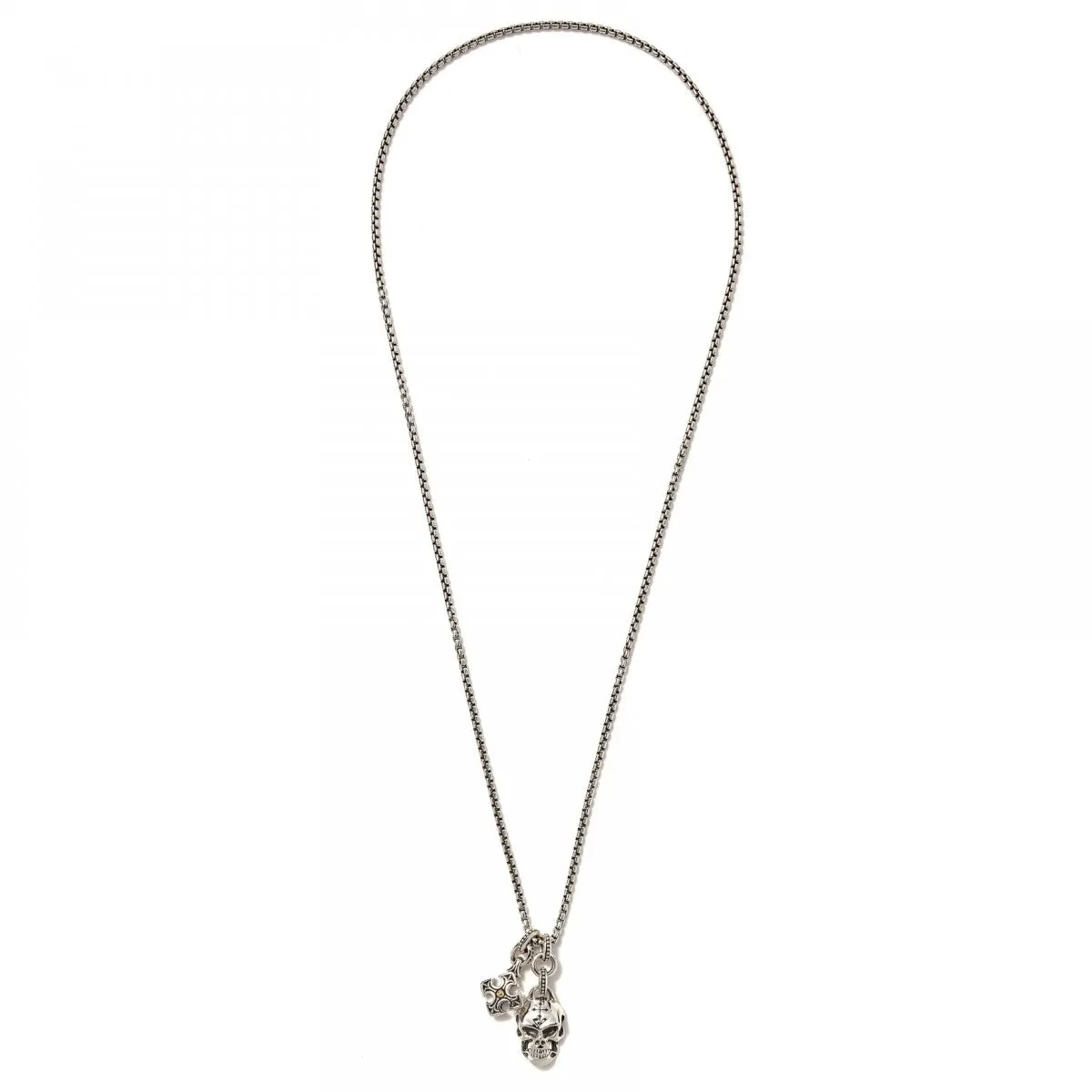 Scott Kay Sterling Silver/18K Skull and Cross Pendant on 26" Easywear Box Chain