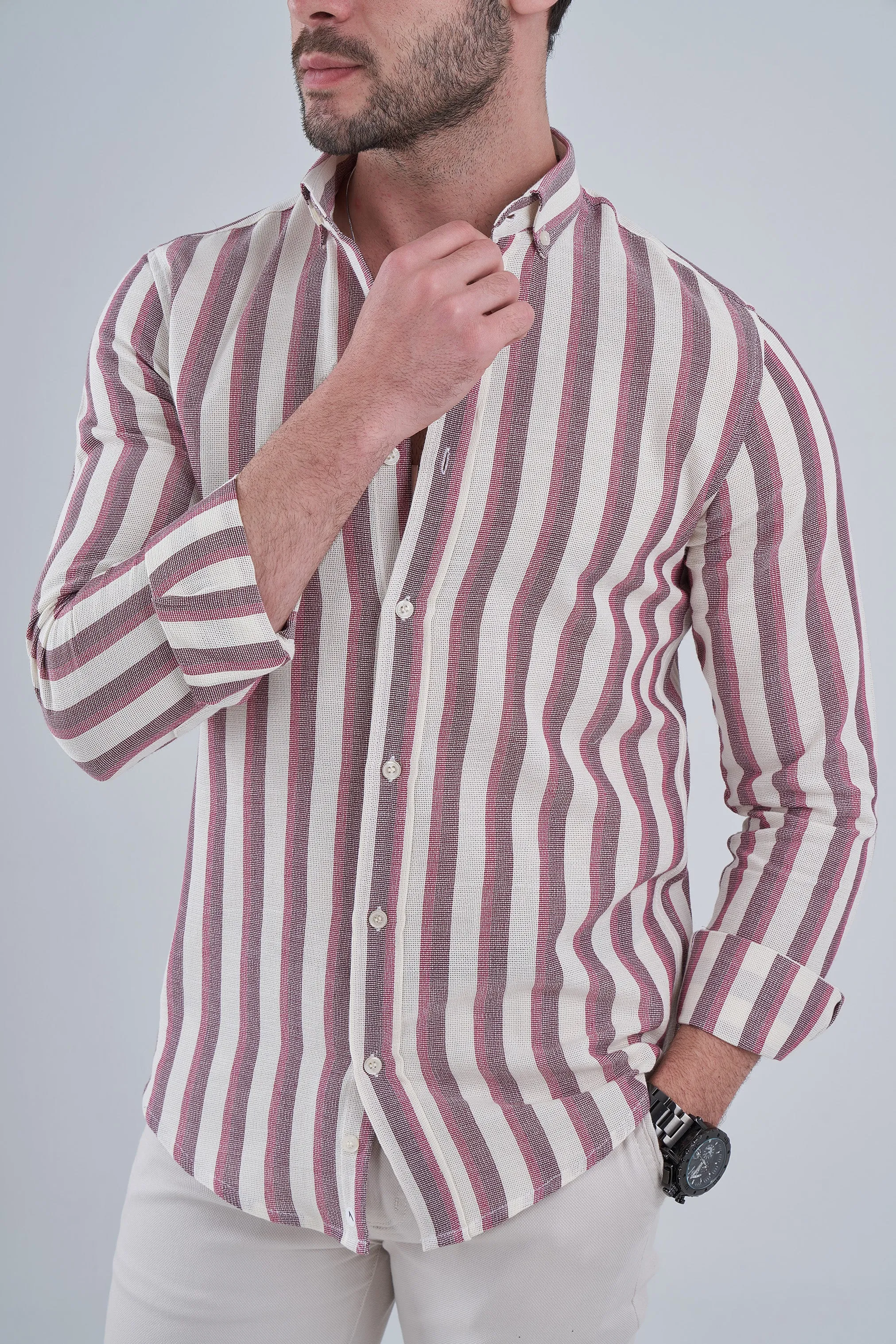 Shebeka Striped Shirt - Dark Red