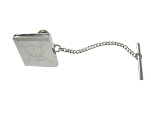 Silver Toned Etched Angry Skull and Crossbones Tie Tack