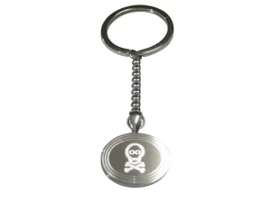 Silver Toned Etched Oval Shy Skull with Crossbones Pendant Keychain